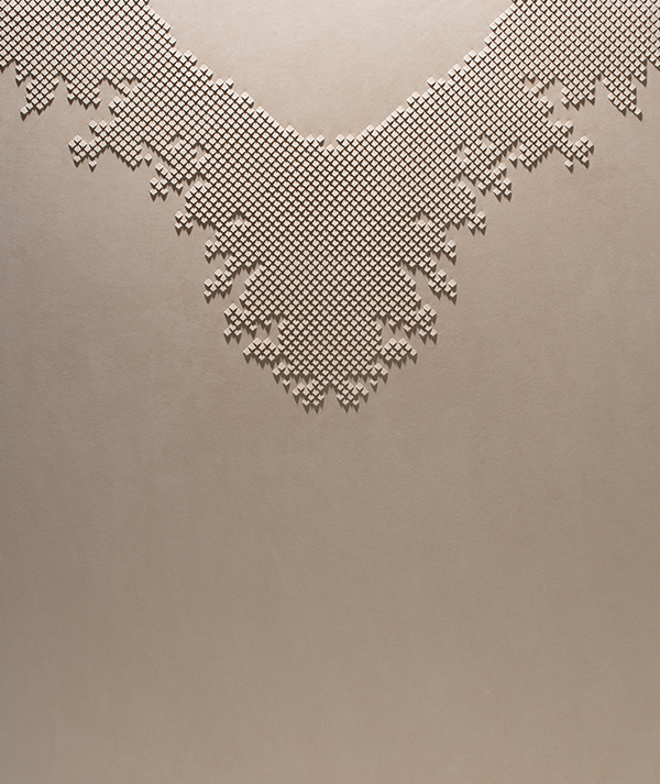 Pixelated artwork by Helen Amy Murray, hand-sculpted in white faux suede