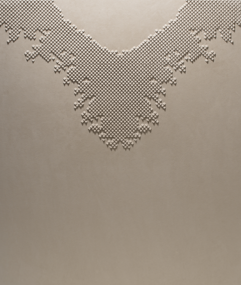 Pixelated artwork by Helen Amy Murray, hand-sculpted in white faux suede