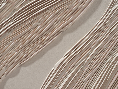 Detail of hand-sculpted artwork by Helen Amy Murray of a sand dune in cream faux suede