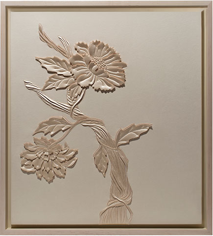Tree of Life is an artwork by Helen Amy Murray, hand-sculpted in pale peach faux suede with blush silk crepe satin appliqué